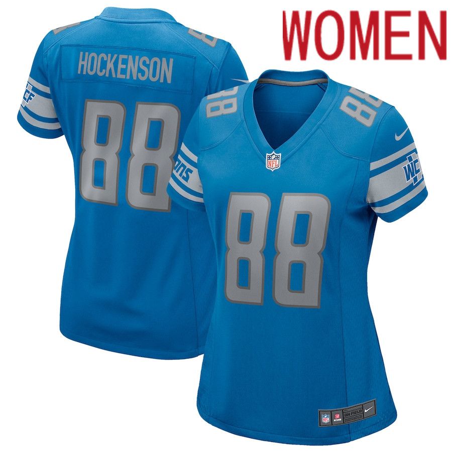 Women Detroit Lions 88 T.J. Hockenson Blue Nike Game NFL Jersey